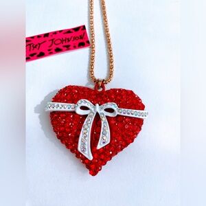 Betsey Johnson Big Red crystal studded heart pendant Necklace